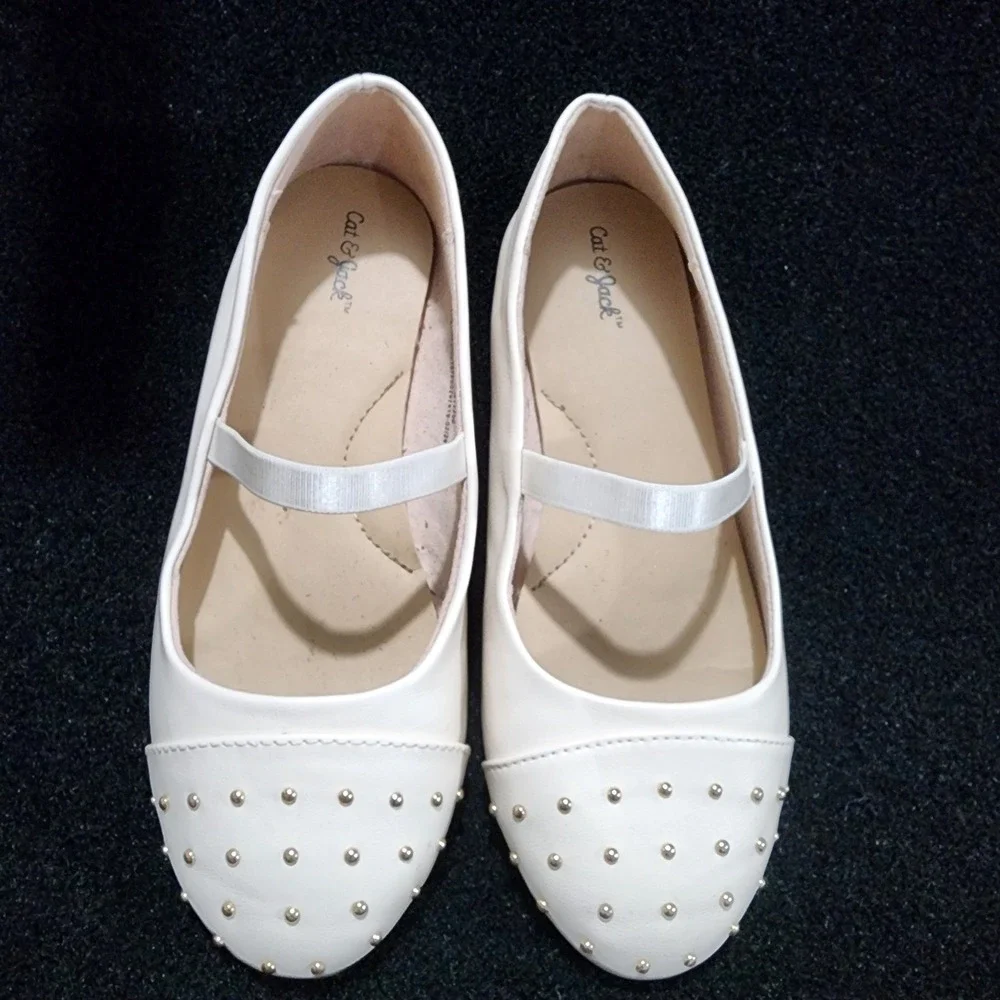 Cat‎ Jack Girls White Studded Ballet Flats Shoes Kids Size 12